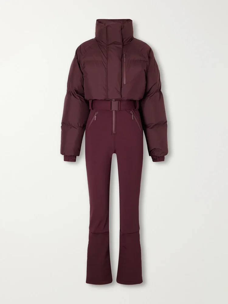 Myoko belted quilted down ski suit