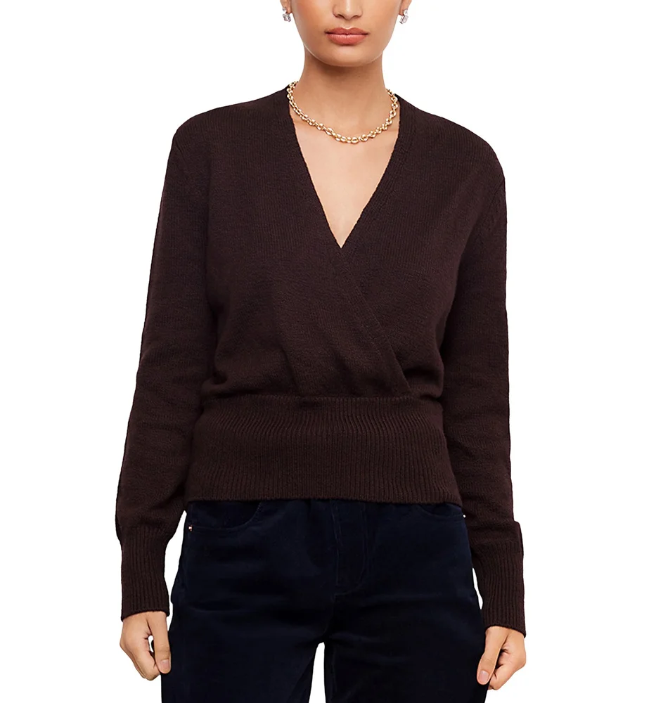 Faux Wrap Bishop Sleeve Sweater