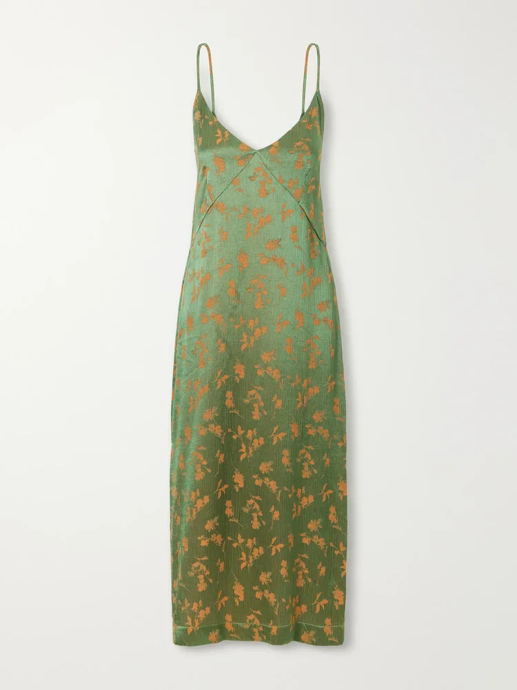 Floral-jacquard satin midi dress
