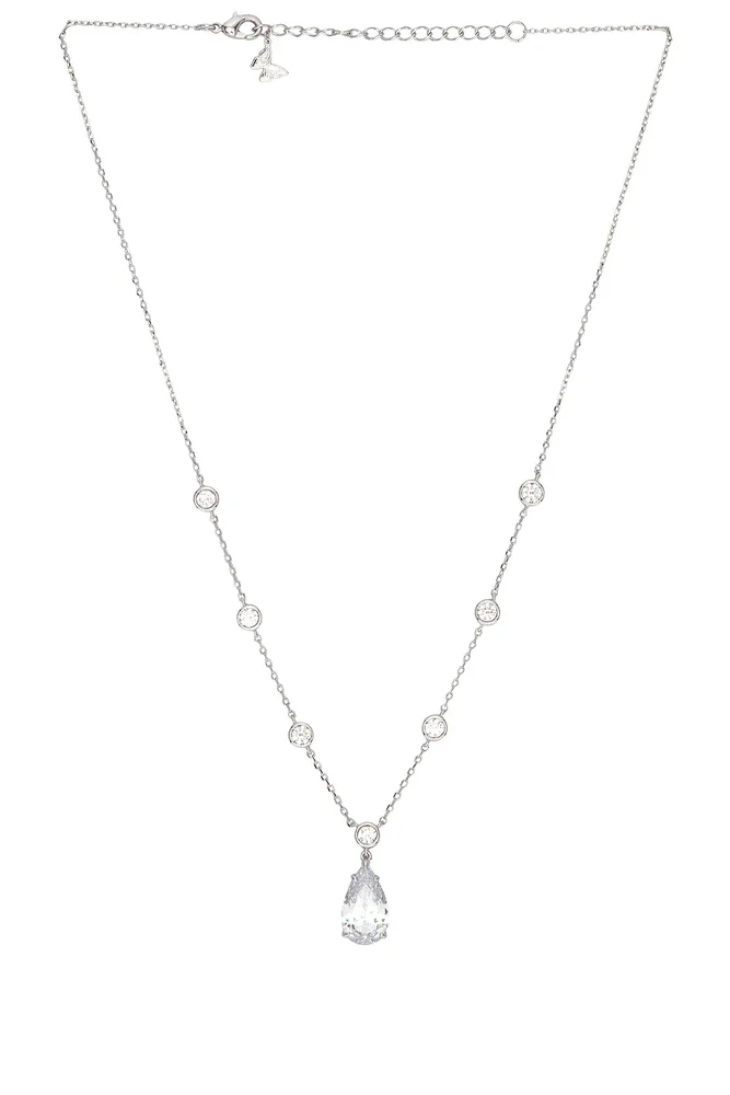Fancy Cz Pear Drop Bezel Chain Necklace