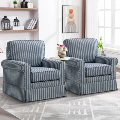 Eilzabeth 33" W Modern Soft Wide Upholstered Striped Swivel Arm Accent Chair