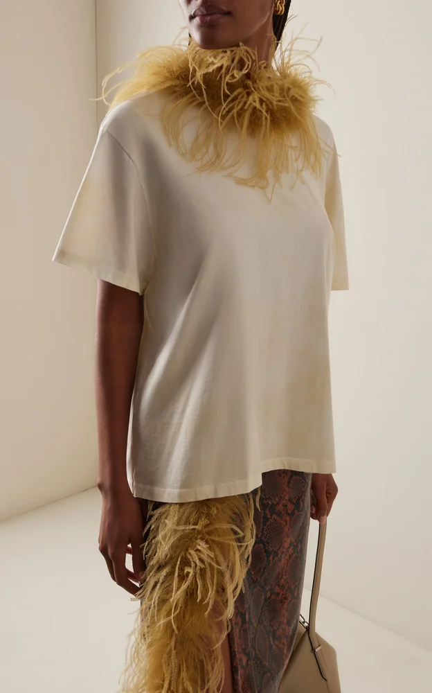 Feather-Trimmed Cotton T-Shirt