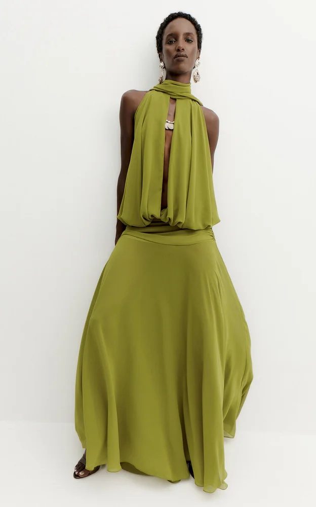 Indigo Sheer Halter Maxi Dress