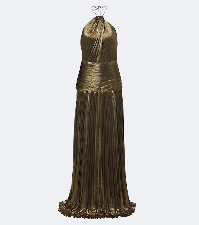 Thalia plissé halterneck lamé gown