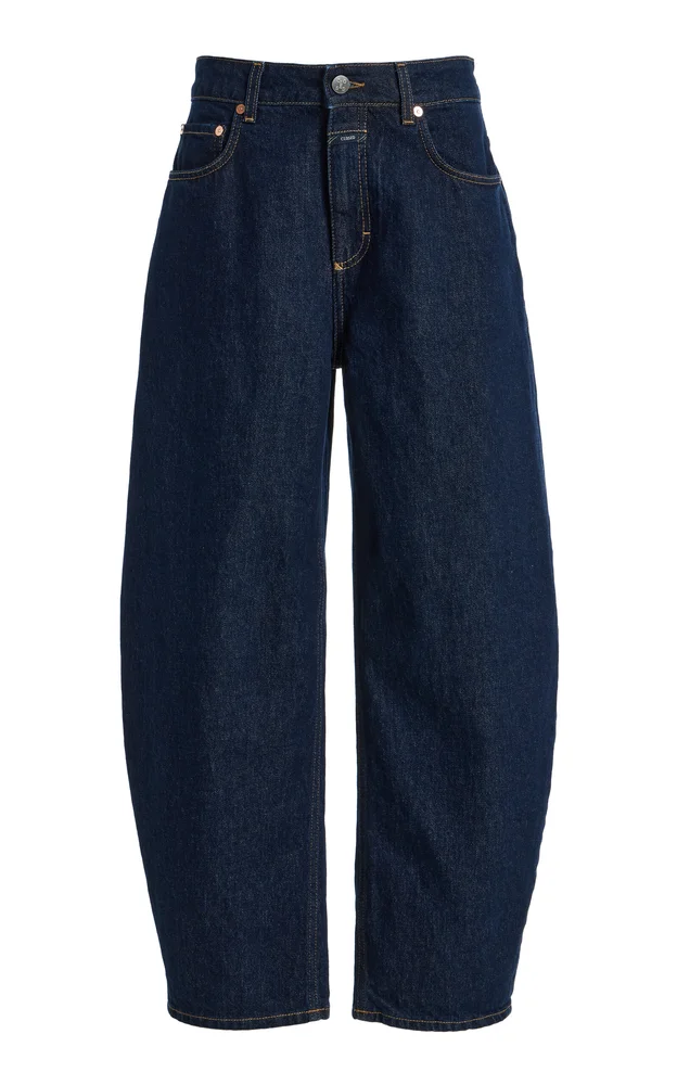 Jazzie Stretch Mid-Rise Cropped Barrel-Leg Jeans