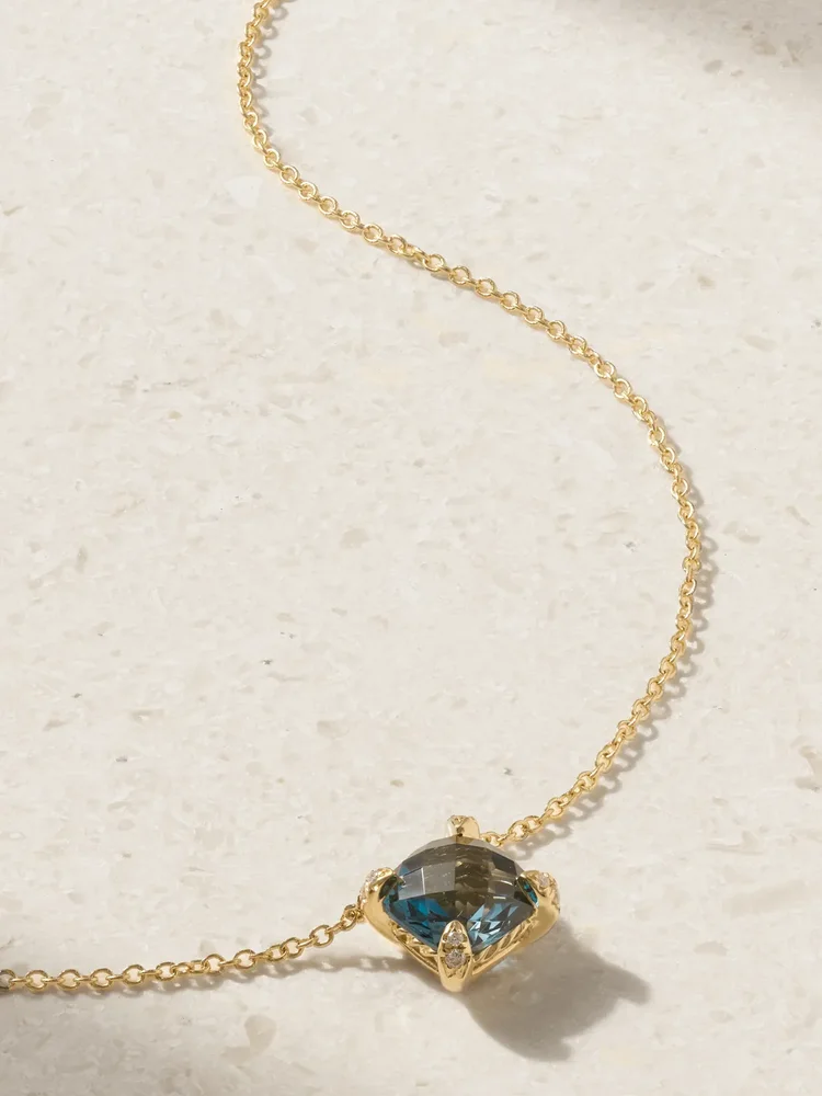 Petite Châtelaine 18-karat gold, topaz and diamond necklace