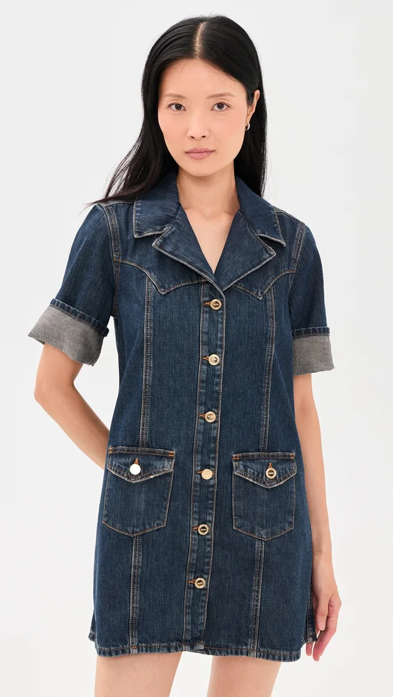 Slub Mix Denim Mini Dress