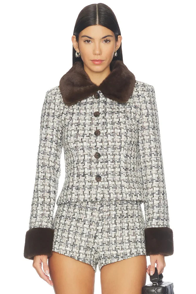 Ivette Faux Fur Trim Tweed Jacket