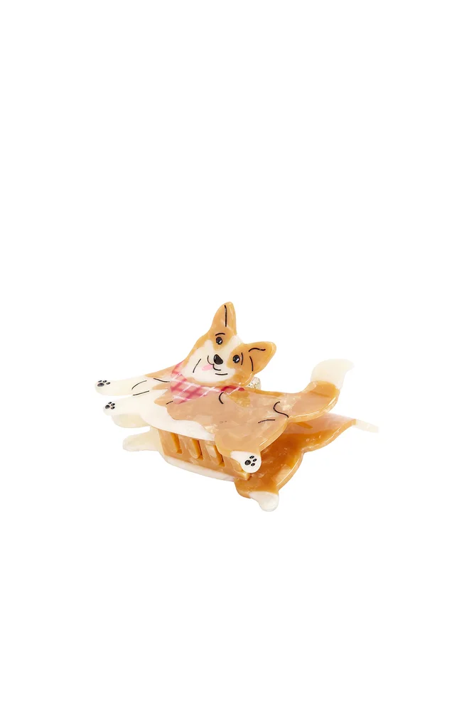 Hand-Painted Corgi Claw Hair Clip