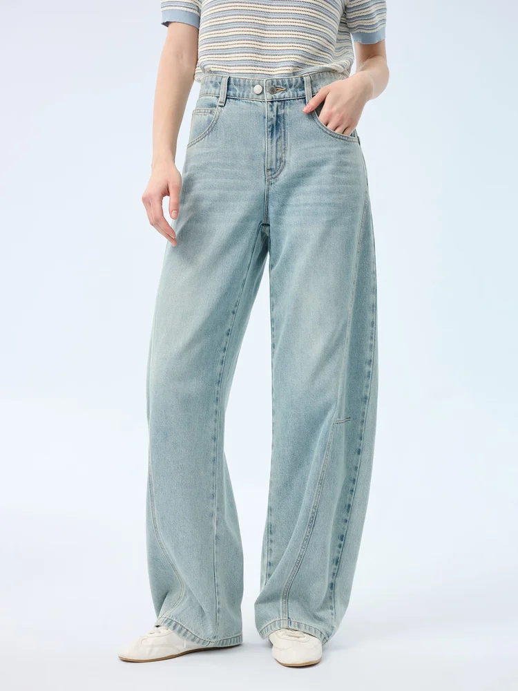 100% Cotton Denim Women Curved Jeans