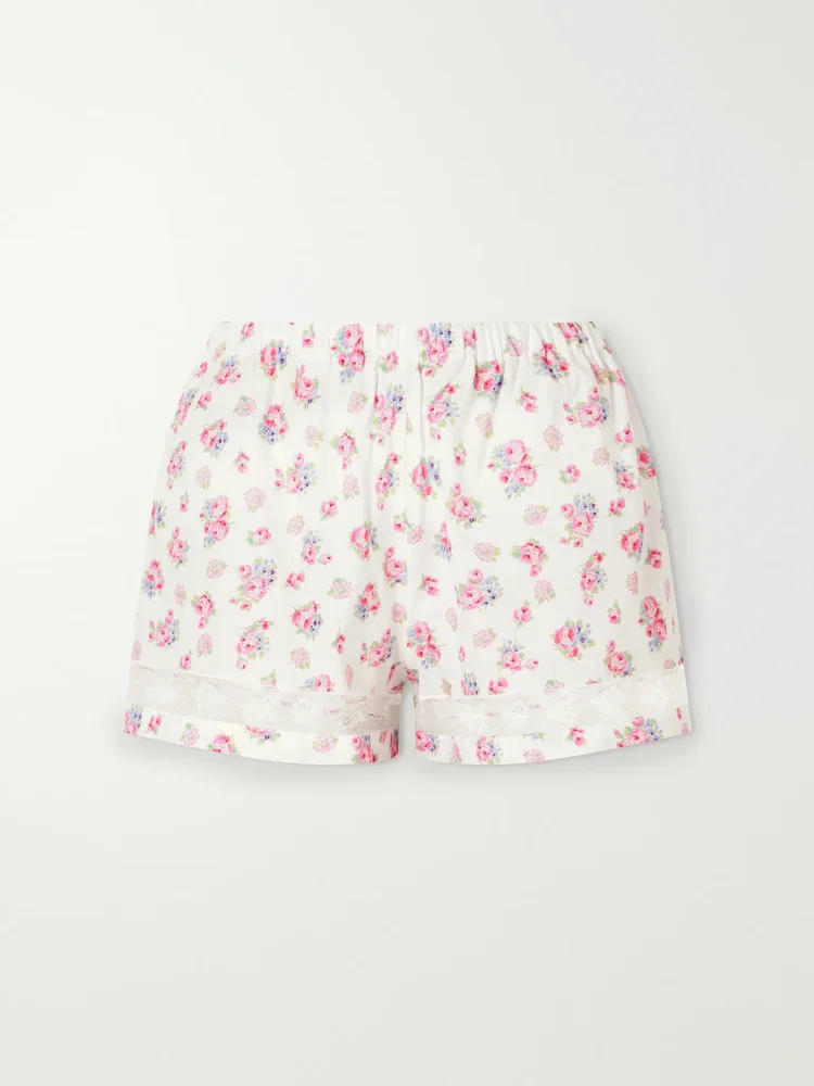 Rosita lace-trimmed floral-print cotton shorts