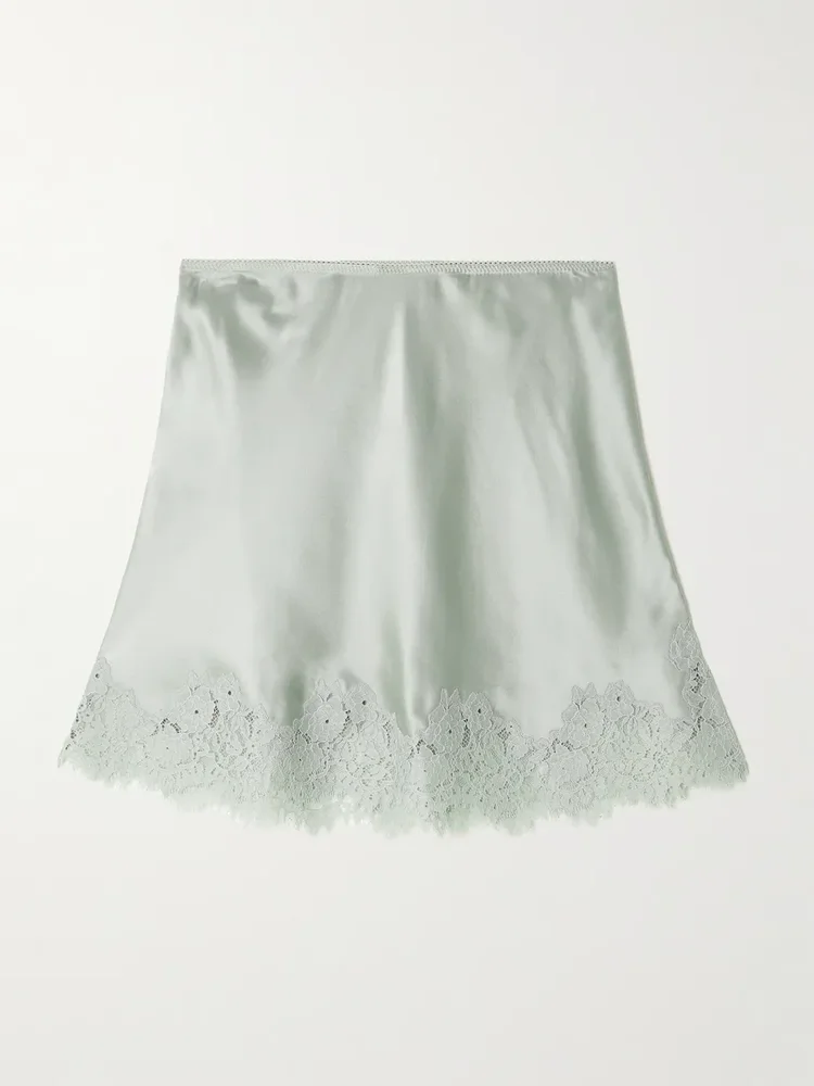 Giuliette lace-trimmed floral-print silk-charmeuse skirt