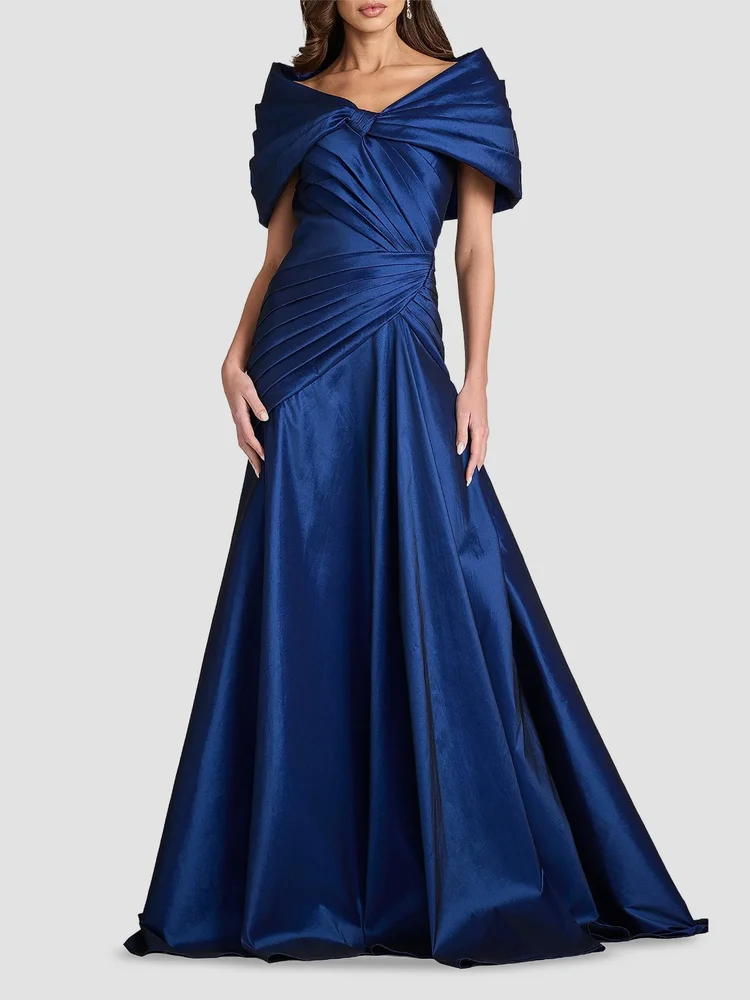 Pleated Taffeta Portrait Gown