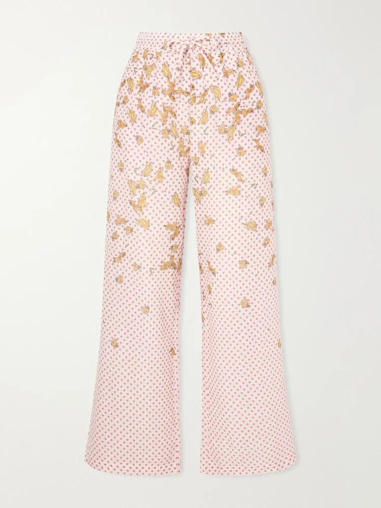 Pajaritos Y Rosas wide leg printed cotton pants