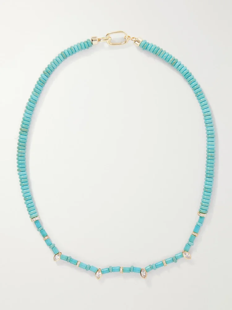 Ella turquoise and crystals 14-karat gold-plated beaded necklace