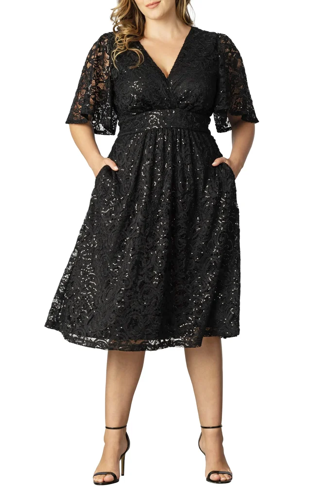 Starry Sequin Lace Fit & Flare Cocktail Dress