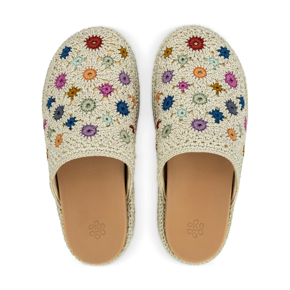 Bryn Platform Clog - Hand Crochet - Natural Multi Flowers
