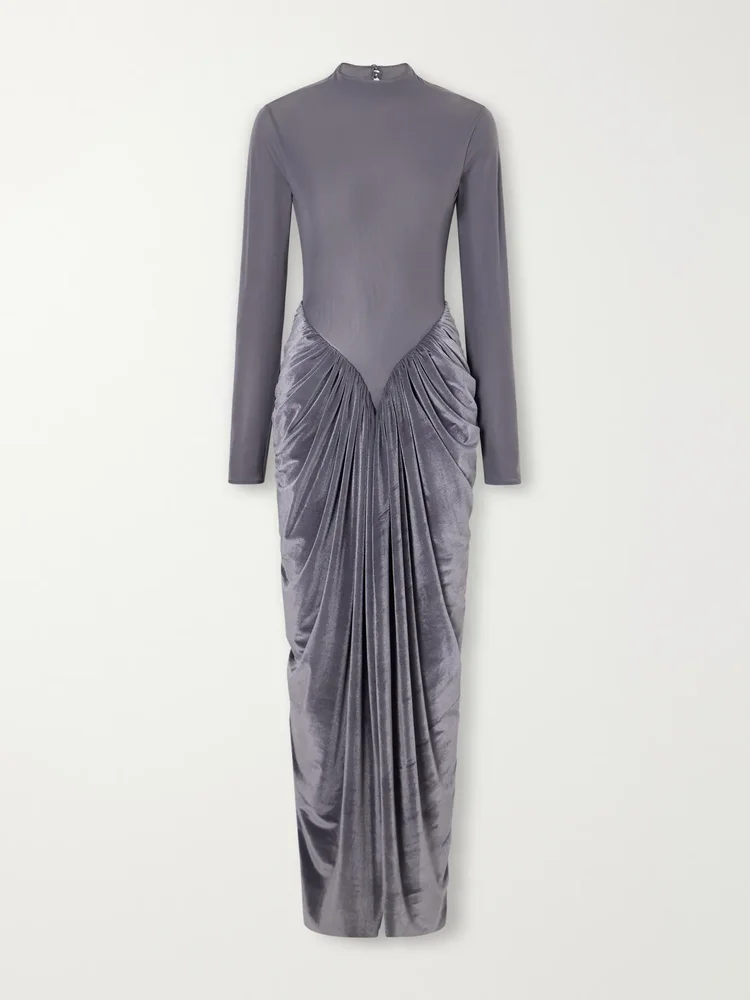 Guernica draped mesh and velvet maxi dress