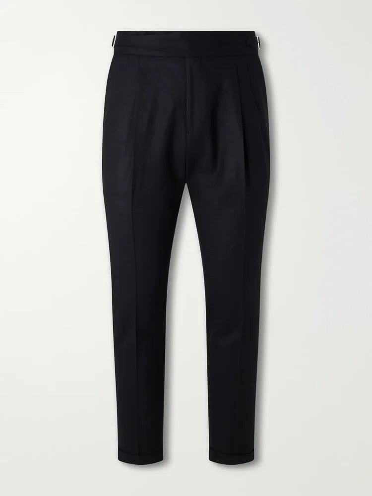 Tapered Pleated Wool-Flannel Suit Trousers