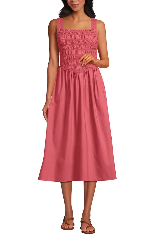 Poplin Smocked Bodice Midi Dress