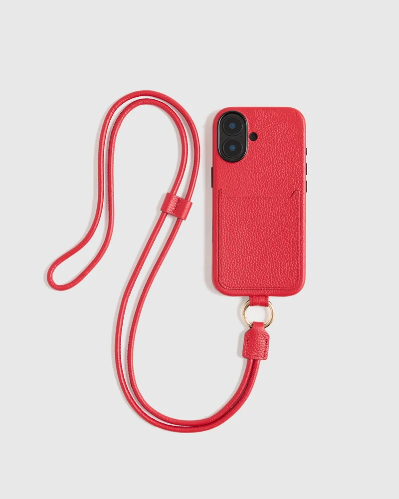 Italian Leather Phone Crossbody Case in Red