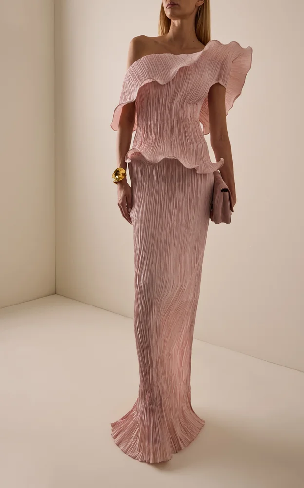 Exclusive Off-The-Shoulder Plisse Gown