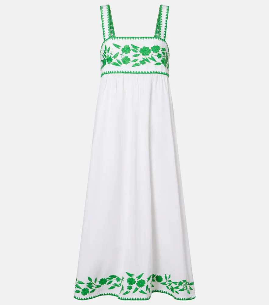 Embroidered cotton and linen midi dress