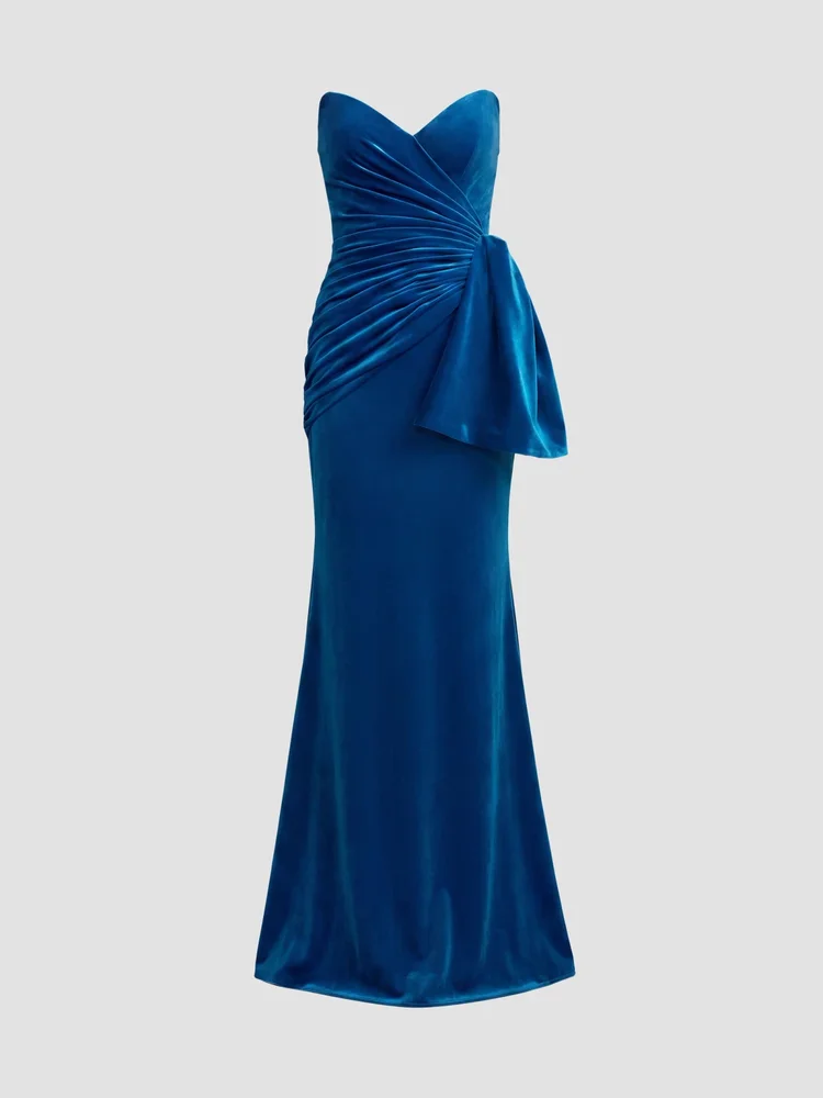 Side-Drape Velvet Column Gown