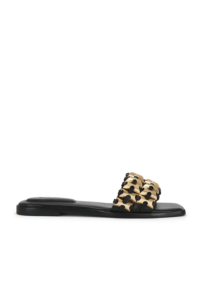 Faye Beaded Leather Flat Slide