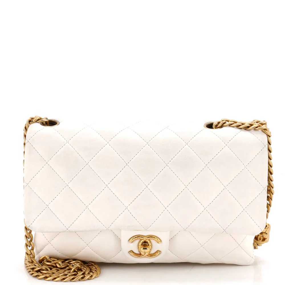 Pre-Owned Chanel Pillow Crush Flap Bag Quilted Lambskin Medium