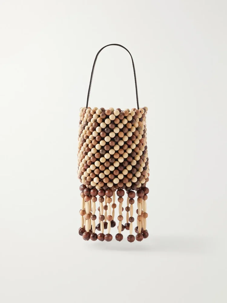 Beaded mini wood shoulder bag