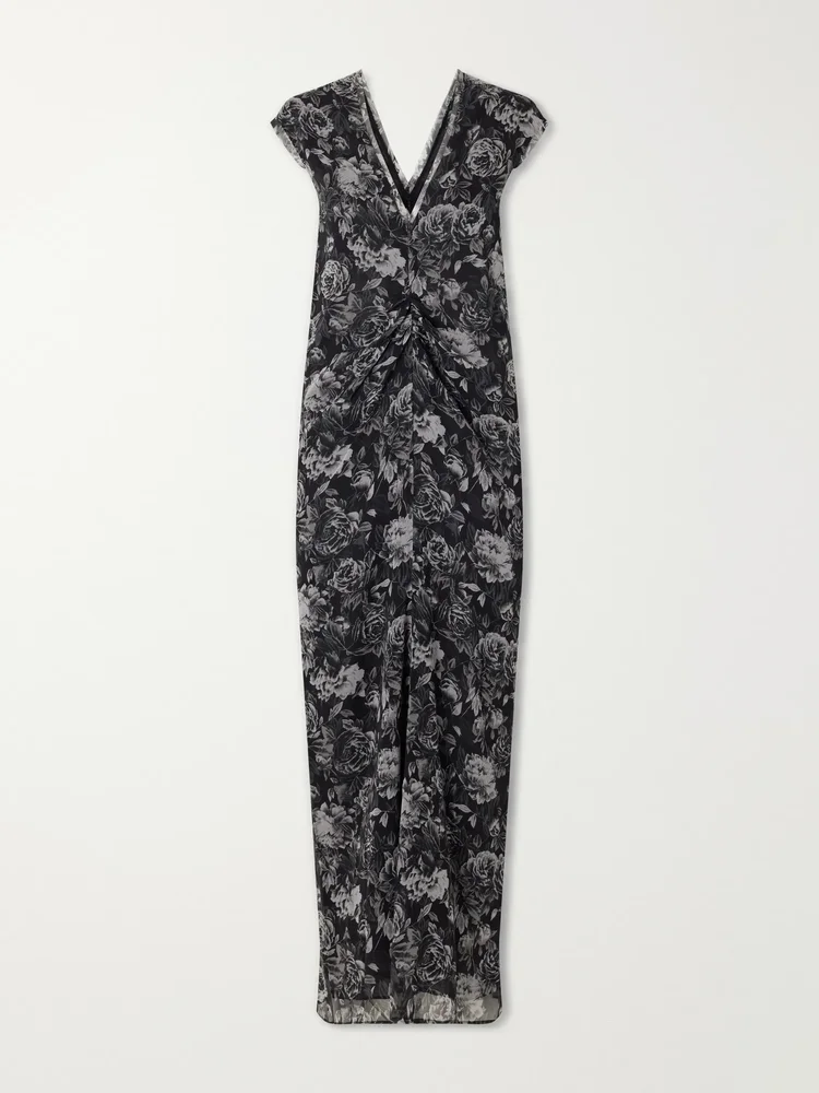 Luana floral-print ruched silk maxi dress