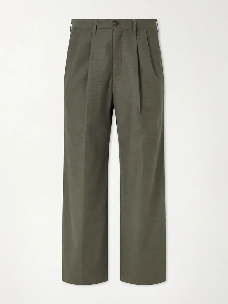 Straight-Leg Pleated Cotton Trousers