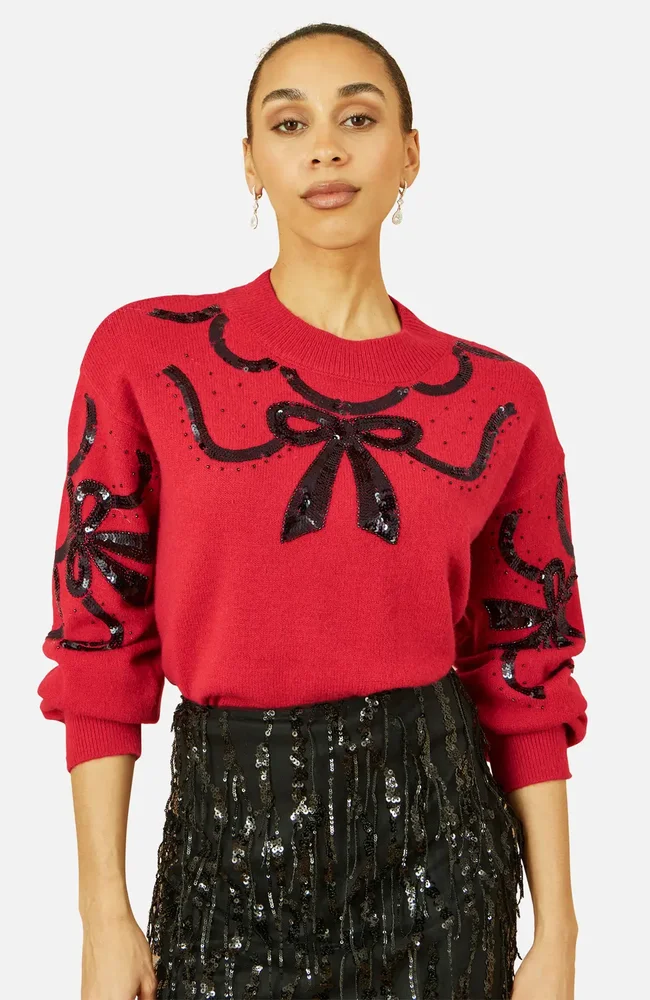 Sequinned Bow Neckline Sweater