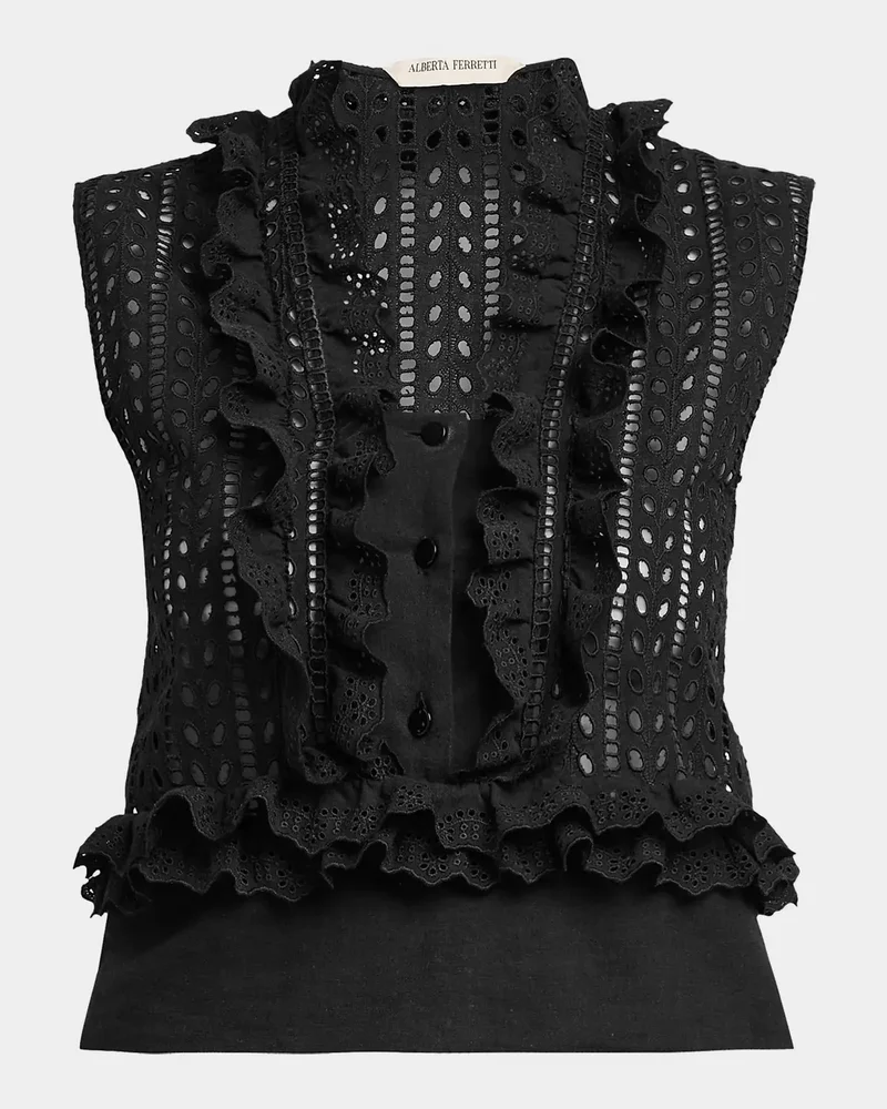 Eyelet Embroidered Ruffle Sleeveless Top