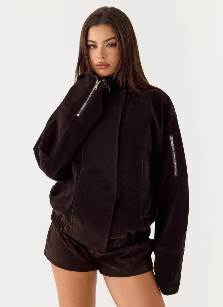 Marlow Faux Suede Jacket - Chocolate