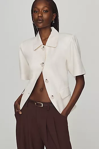 Maeve Tailored Short-Sleeve Buttondown Top