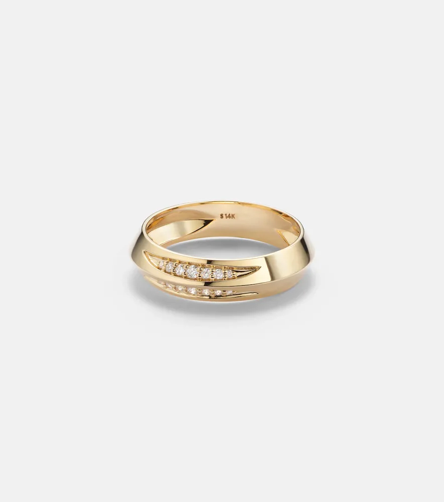 Knife Edge 14kt gold ring with diamonds