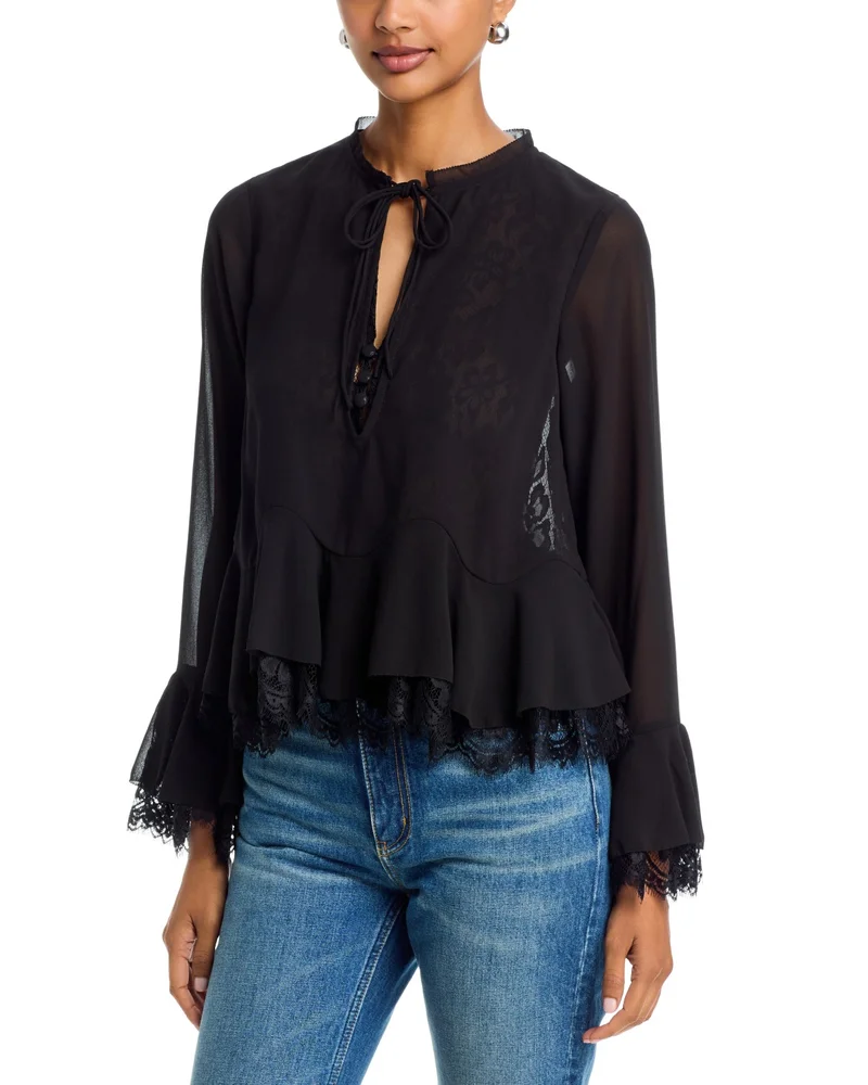 Lace Layered Long Sleeve Top - Exclusive