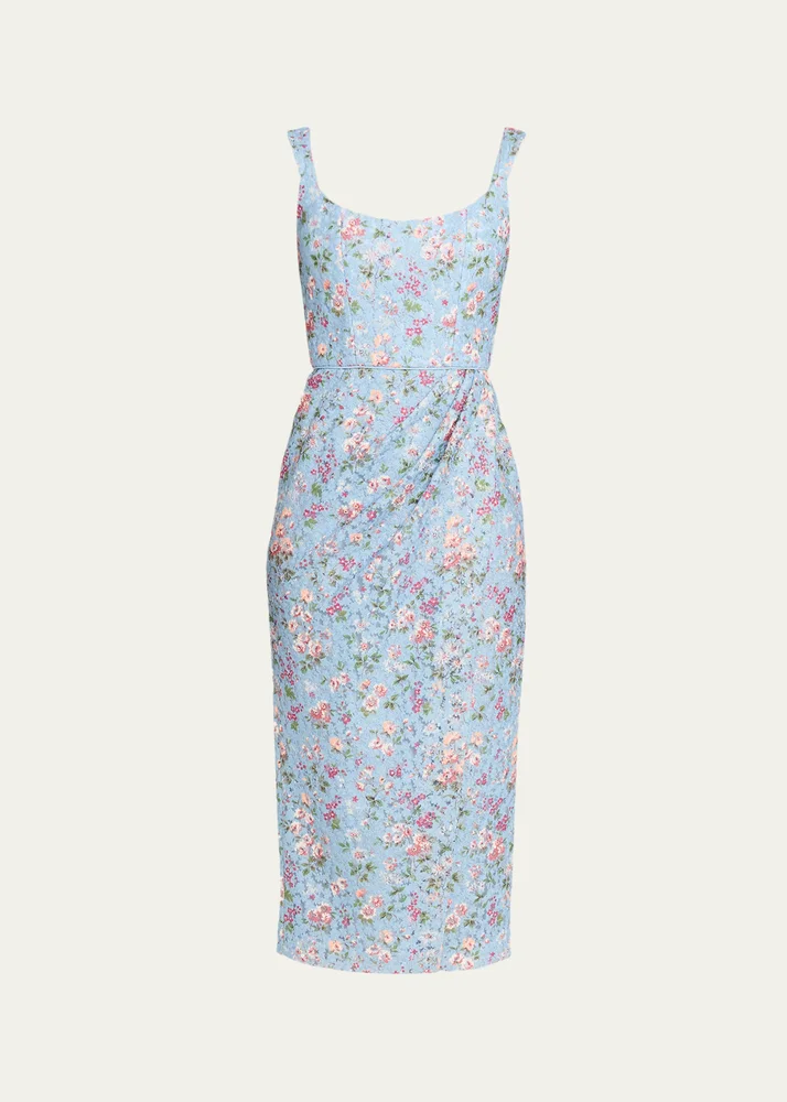 Marla Floral-Lace Wrap Midi Dress