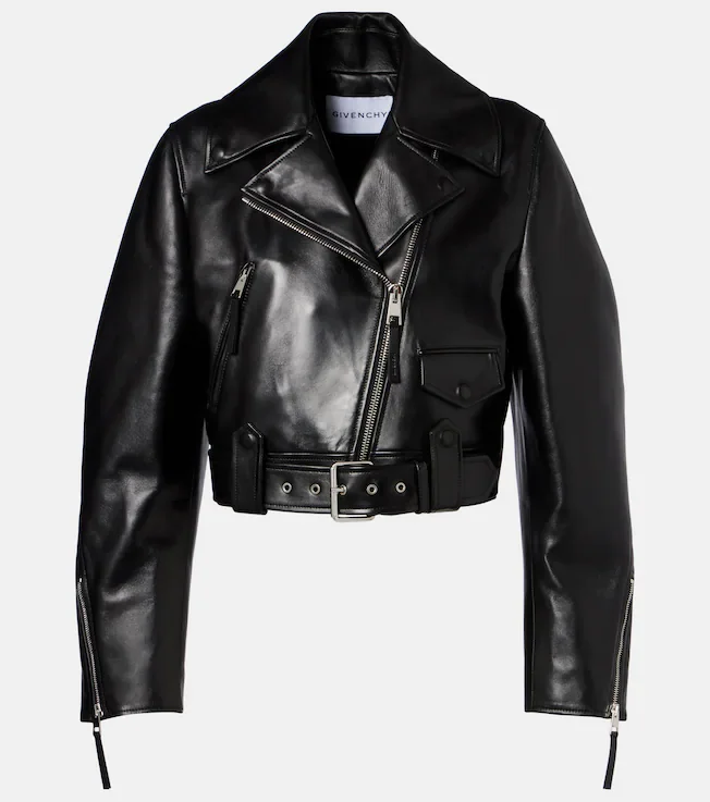 Cocoon cropped leather biker jacket