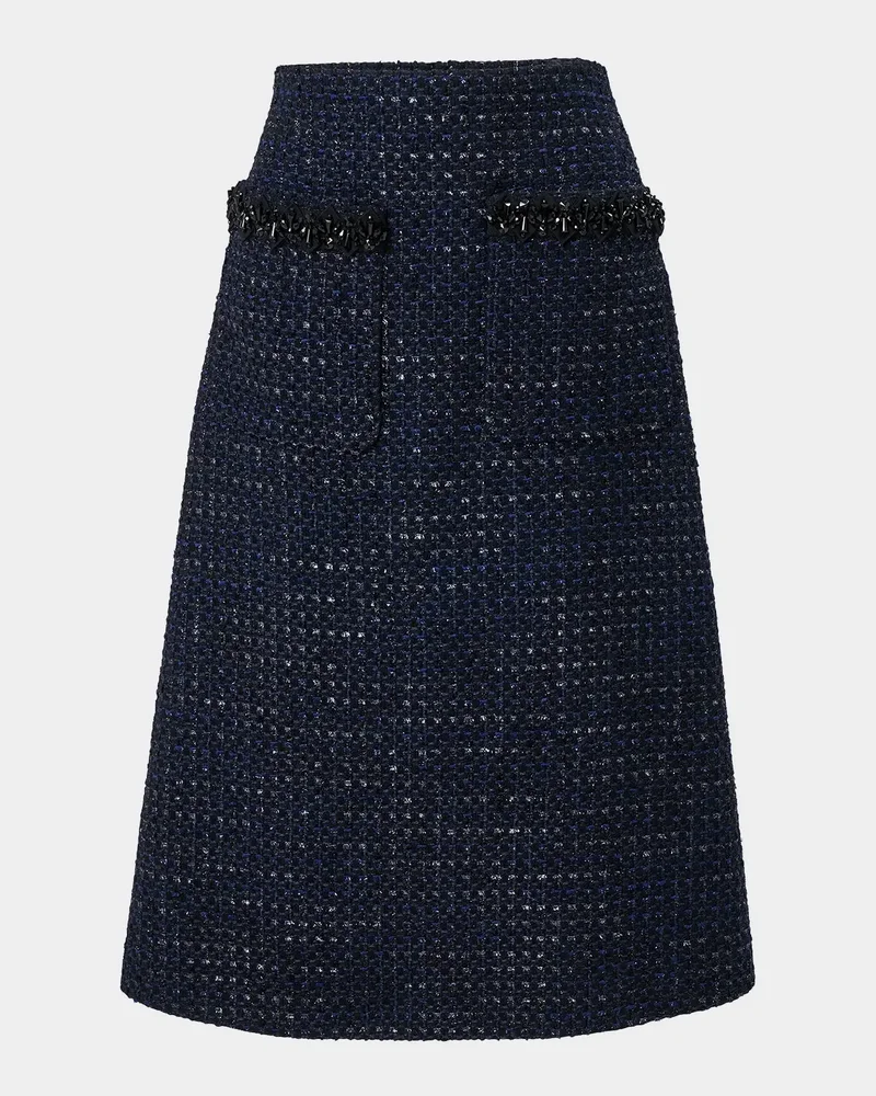 Embellished Pocket Tweed A-Line Midi Skirt