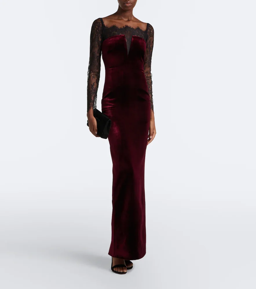 Lace-trimmed Velvet Gown