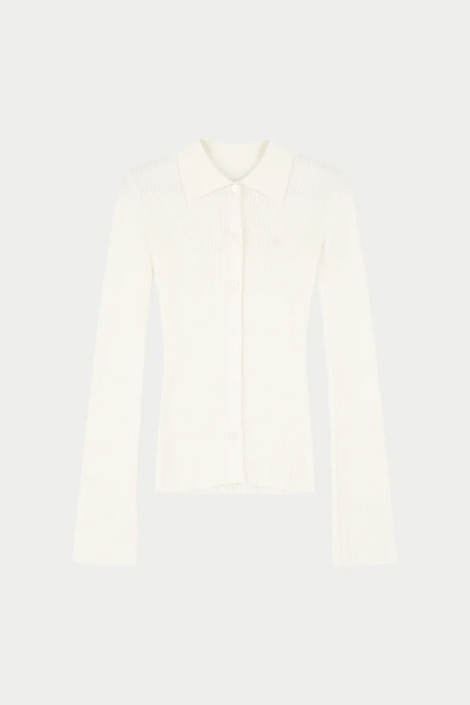 RIBBED KNITTED LONG SLEEVE TOP - CREAM