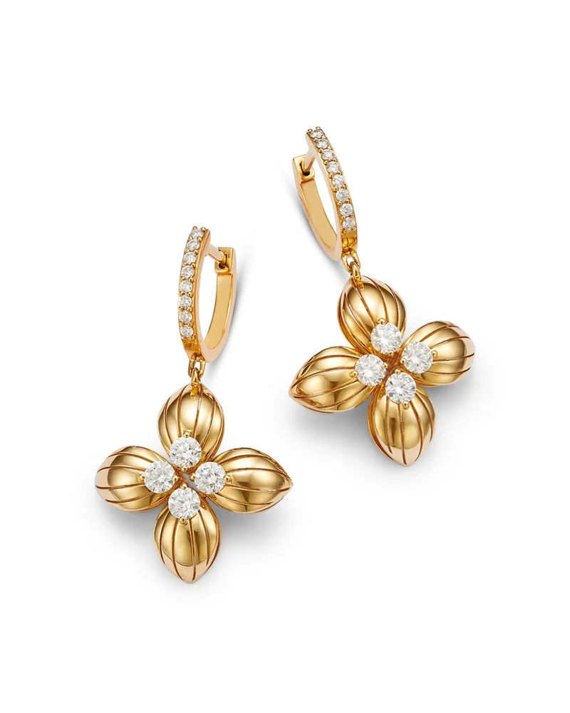 18K Yellow Gold Love in Verona Diamond Flower Drop Earrings
