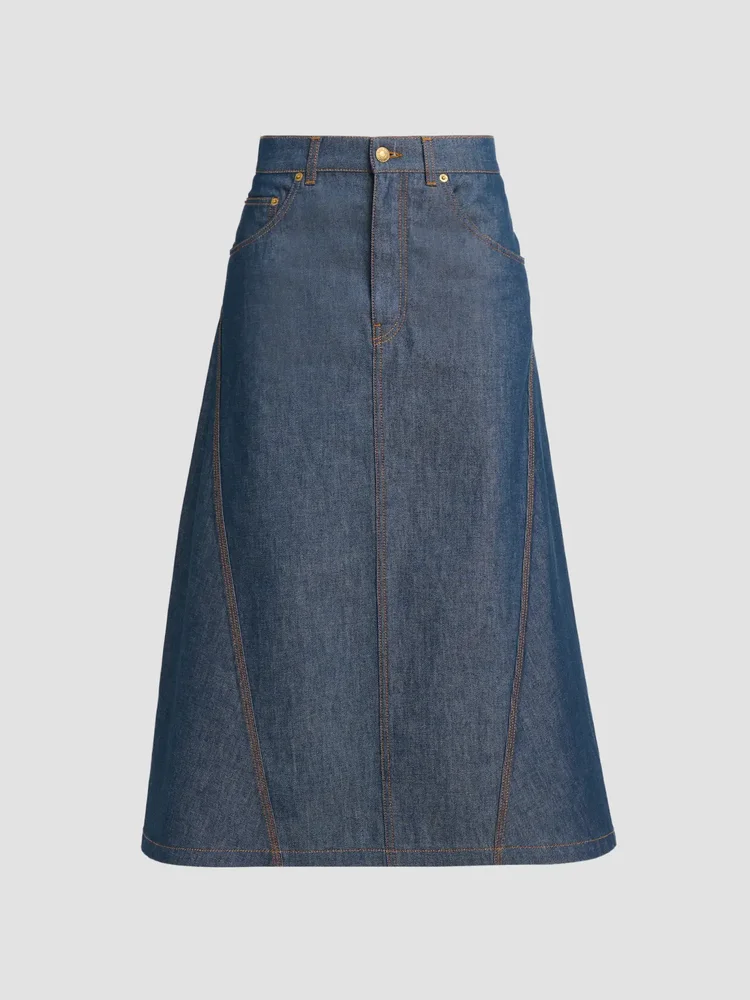 Denim Flared Midi Skirt