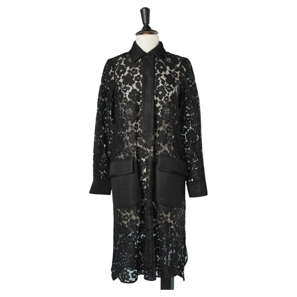 Black lace and technical fabric cocktail dress Carolina Herrera