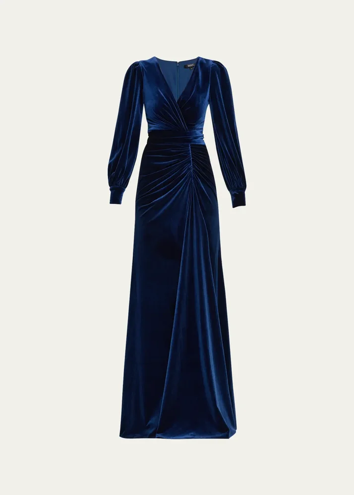 Pleated A-Line Velvet Gown