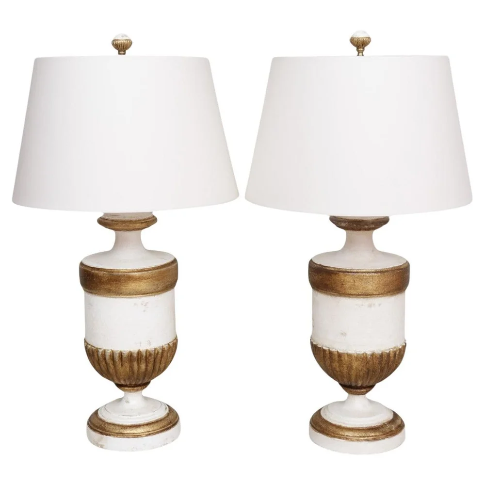 Hollywood Regency Gold and White Table Lamps by Visual Comfort, a Pair