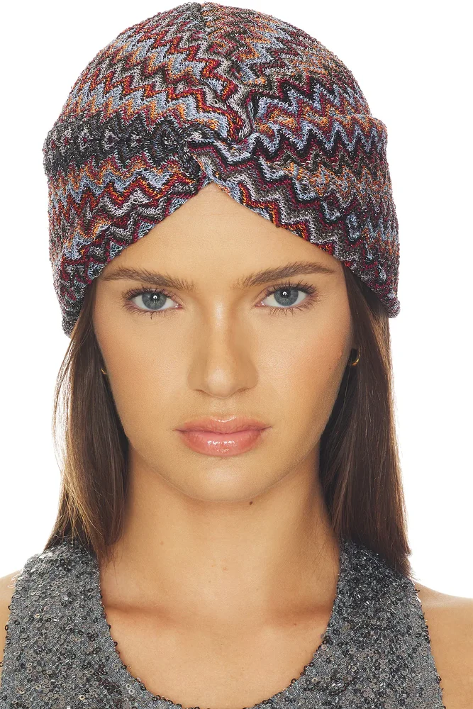 Turban in Black, Red & Blue Chevron Multi